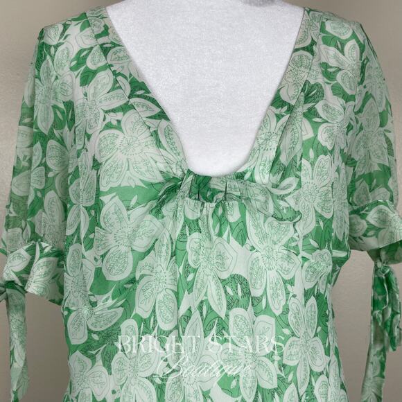 Rare Green Blouse ASO Lorelai Gilmore Girls V-Neck Semi Sheer Floral Pattern - Picture 8 of 10